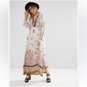 Free People If You Only Knew Dress Ivory Purple Boho Floral Dress XS VGUC